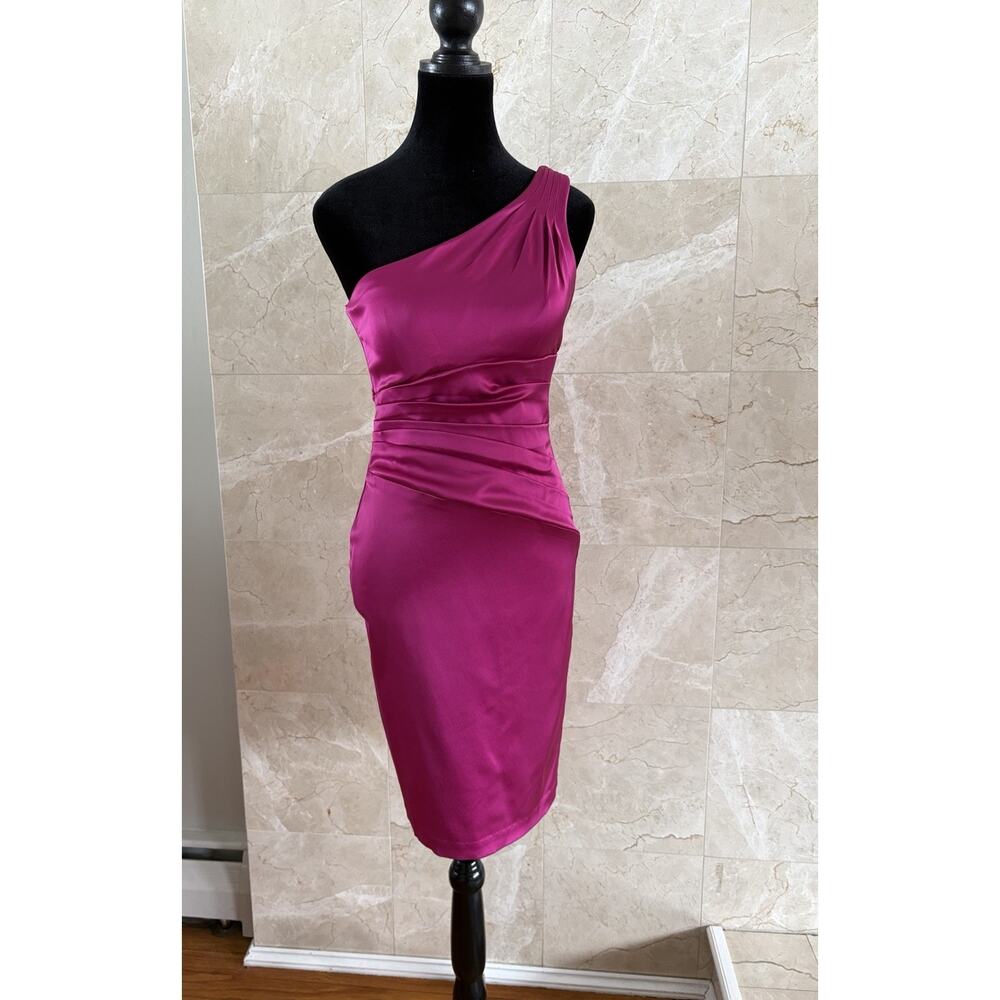 VTG Cache Magenta Satin One‑Shoulder Dress - 4 Pink Y2K Glam Wedding Guest, USA